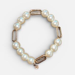 14K GP Gold Womens Paperclip Chain Freshwater Pearl Bracelet